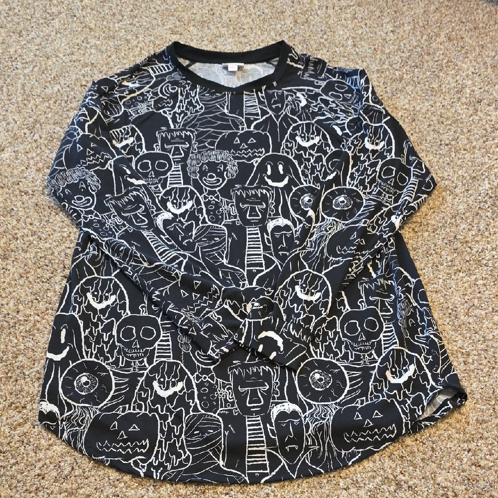 LuLaRoe Black and White Halloween Print Long Sleeve Top